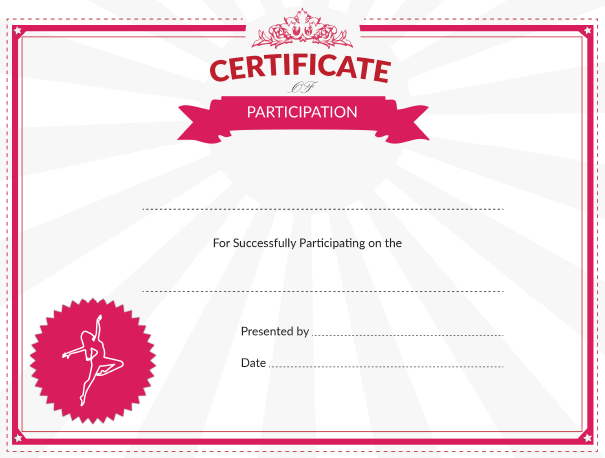 Printable Dance Certificate of Participation Award