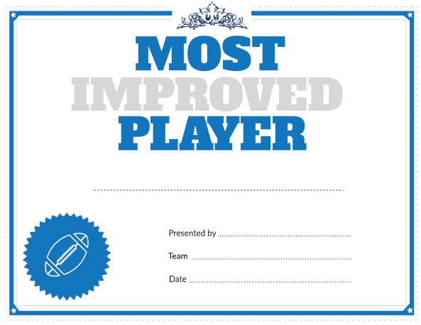 Printable Football Most Improved Player Award