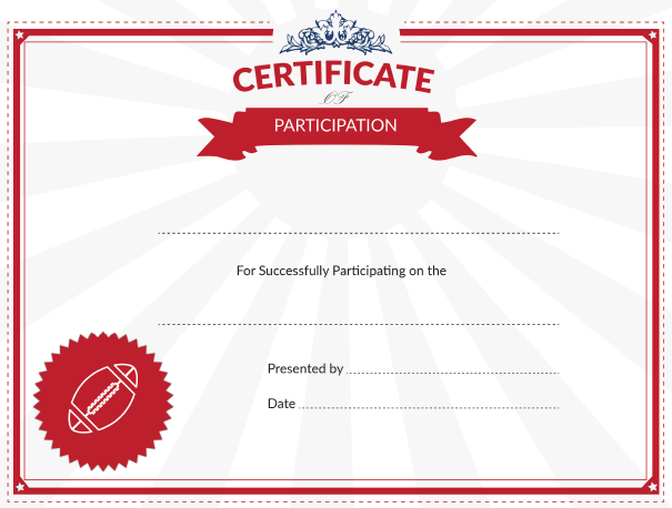 Football Certificate of Participation Award Template in Red