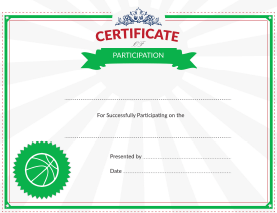 Certificate of Participation Award for Basketball