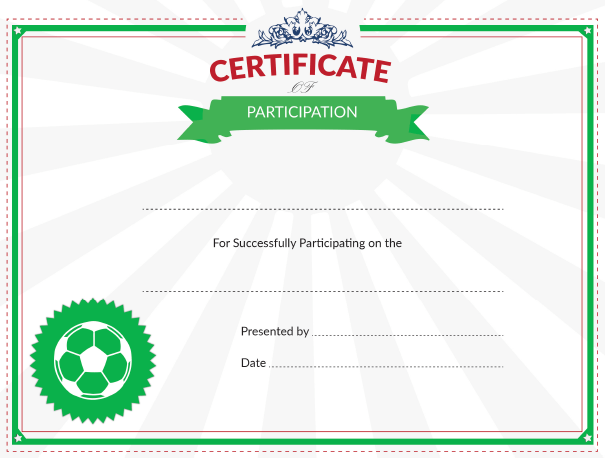 Printable Soccer Certificate of Participation Award