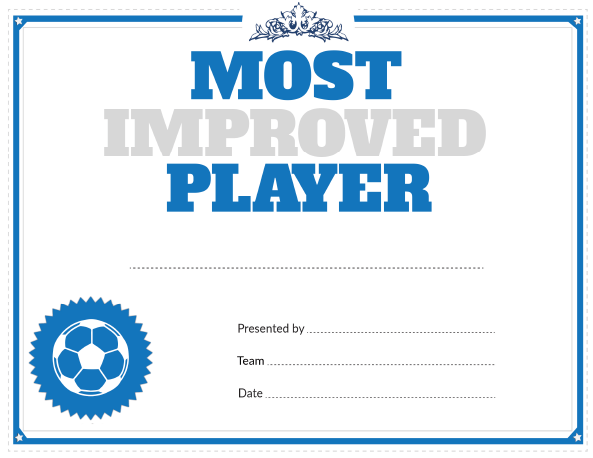 Printable Soccer Most Improved Player Award
