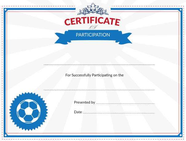 Certificate of Participation Award for Youth Soccer