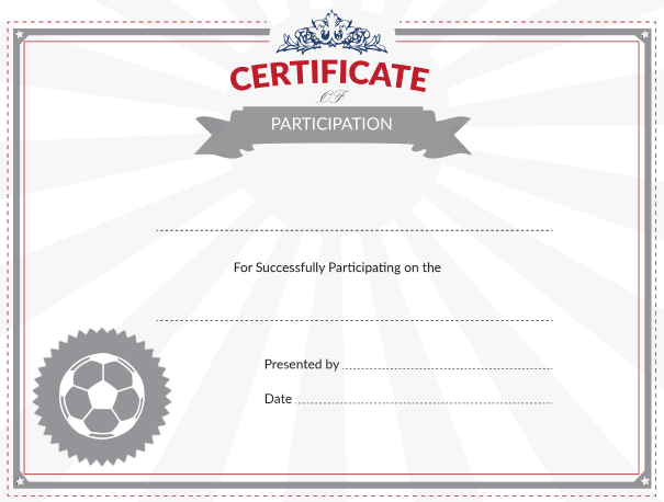 Soccer Certificate of Participation Award Template in Gray
