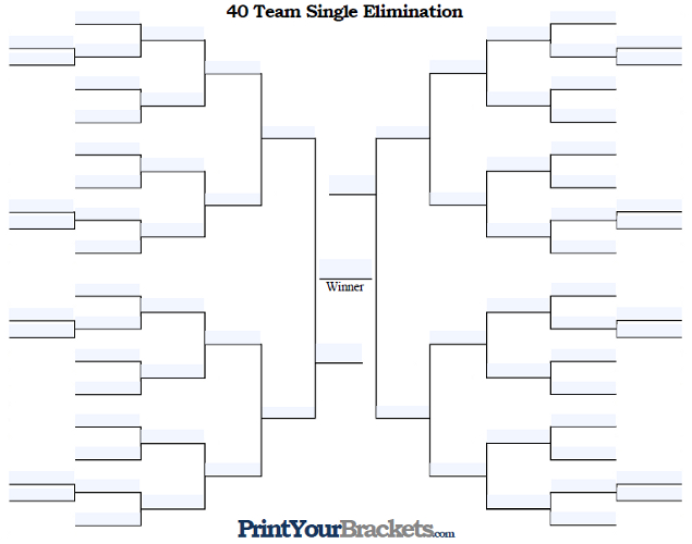 Fillable 40 Team Single Elimination Tournament Bracket