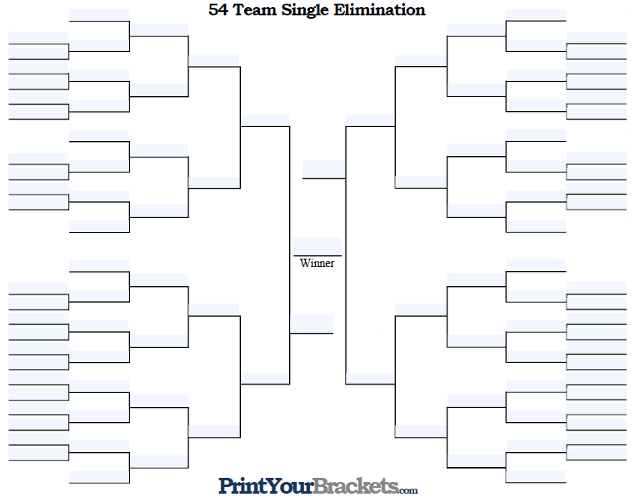 Fillable 54 Team Single Elimination Tournament Bracket