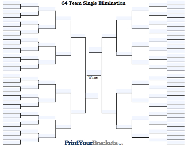 Fillable 64 Team Single Elimination Tournament Bracket