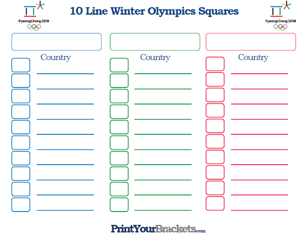 Printable 10 Line Winter Olympics Squares