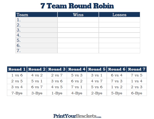 Printable 7 team round robin tournament
