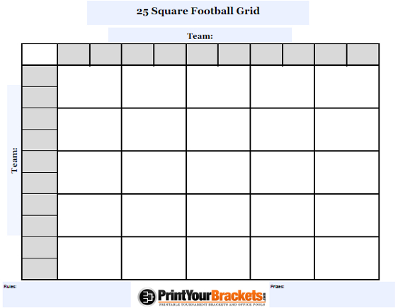 Customizable 25 Square Football Grid
