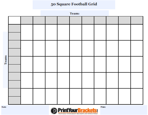 Customizable 50 Square Football Grid