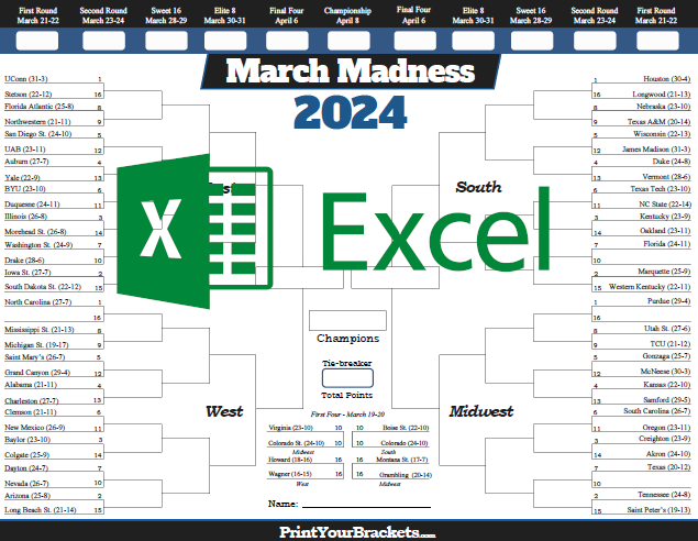 Excel Template Ncaa March Madness Bracket 2019