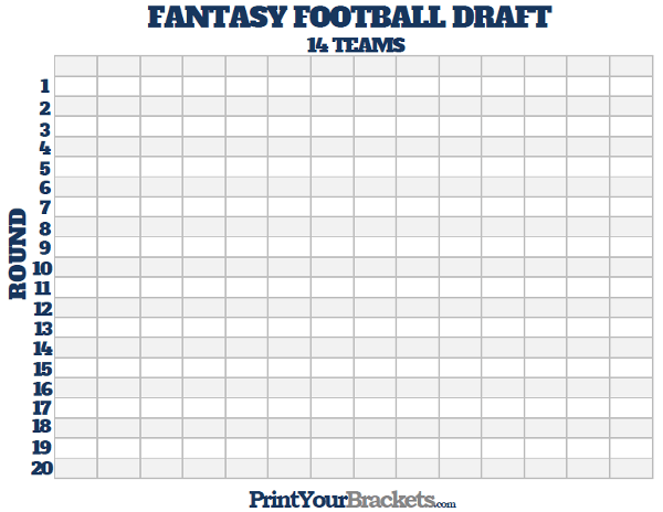 Printable 14 Team Fantasy Football Draft Board