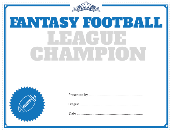 Printable Fantasy Football League Champion Award Certificate
