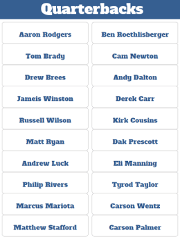 Fantasy Football Quarterback Player Labels for Draft Board