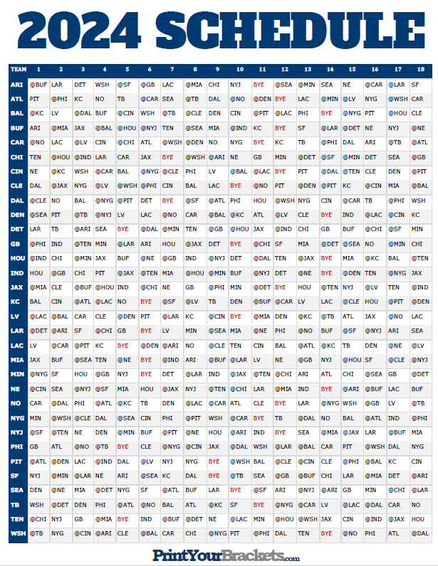 Printable NFL Full Season Schedule Grid