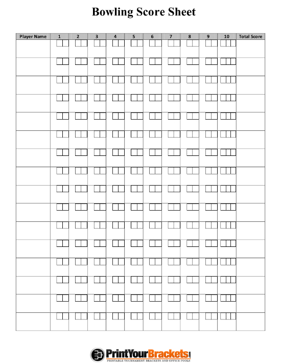 Printable Bowling Scorecard - Print Bowling Scoresheets