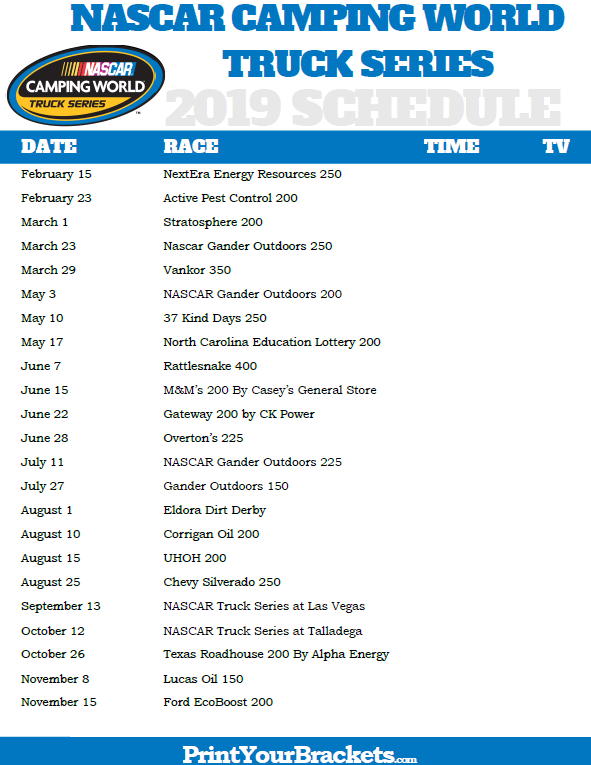 Printable Nascar Camping World Truck Series Schedule