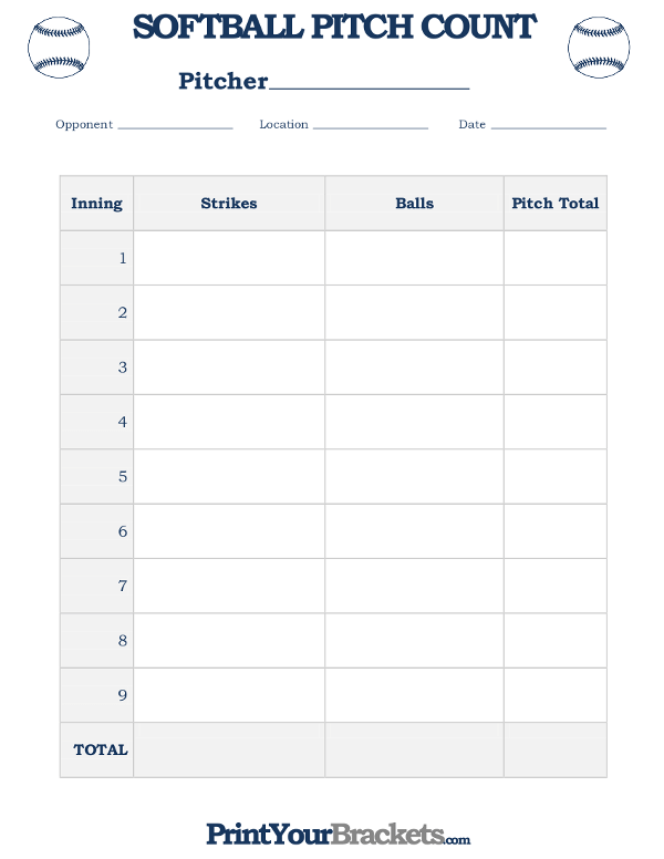 Printable Softball Pitch Count Chart