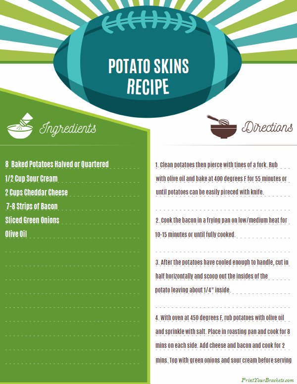 Printable Potato Skins Recipe for Super Bowl