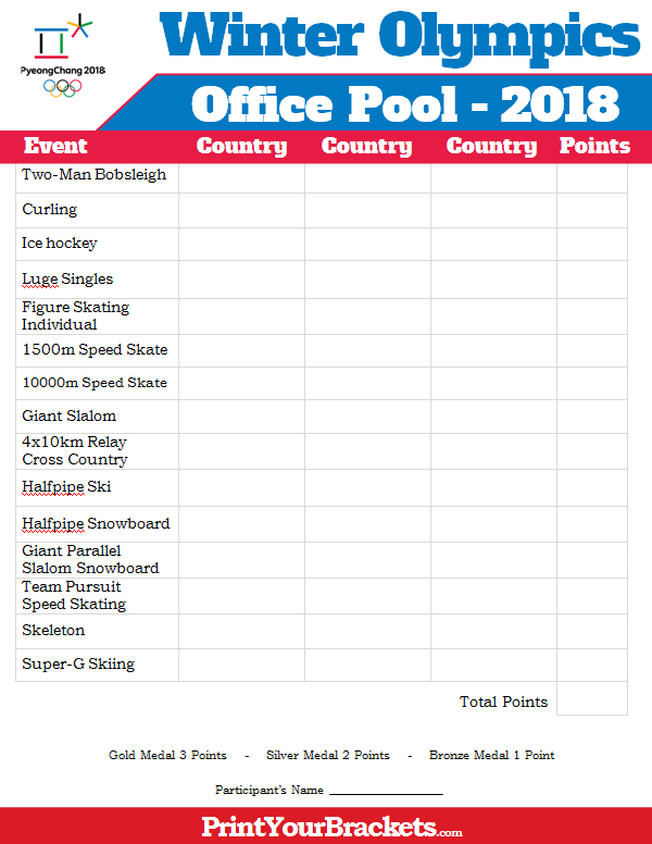 Printable Winter Olympics Office Pool