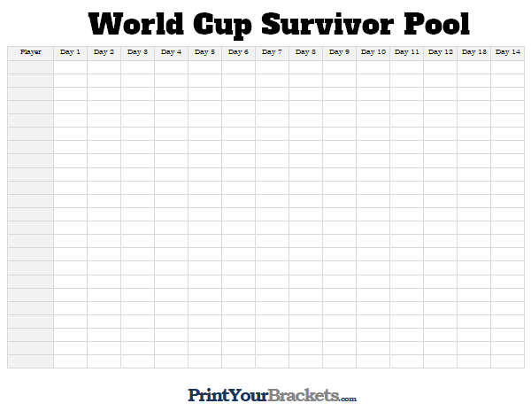 Printable World Cup Survivor Pool