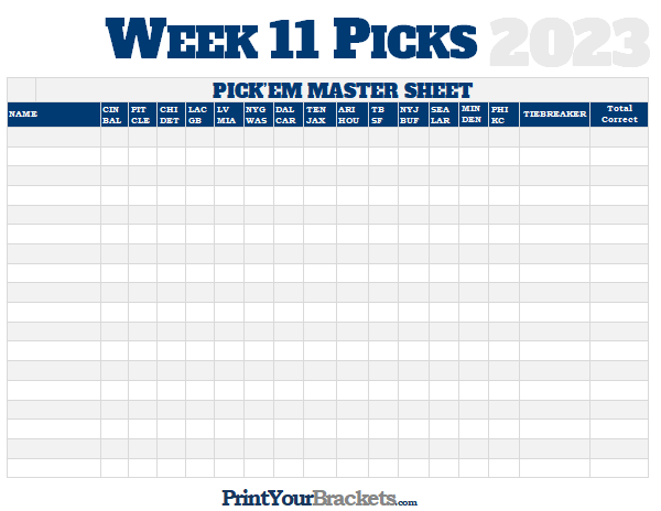 NFL Week 11 Picks Master Sheet