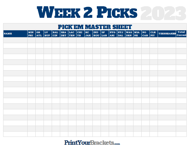NFL Week 2 Picks Master Sheet