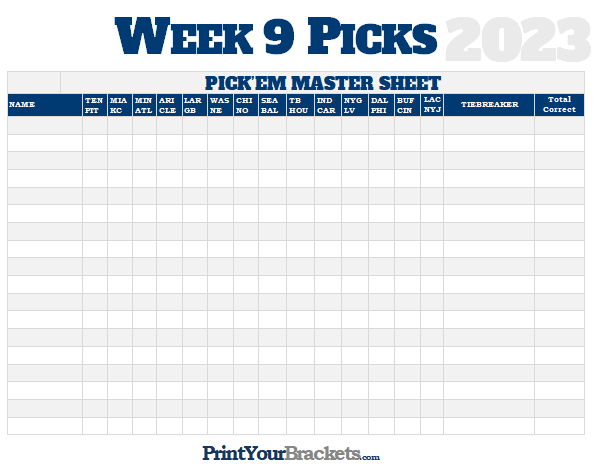 NFL Week 9 Picks Master Sheet