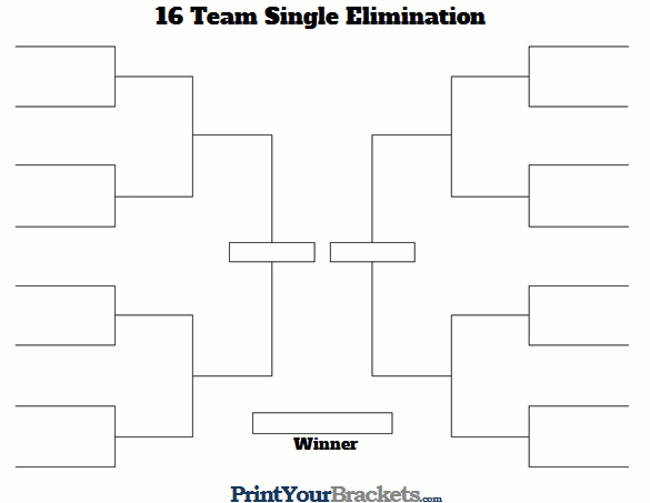 16 Team Single Elimination Printable Tournament Bracket