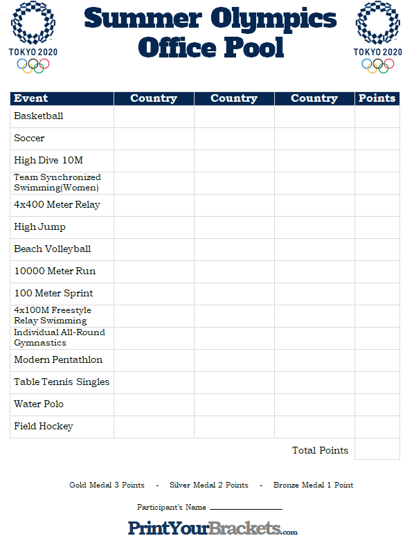 Printable Summer Olympics Office Pool