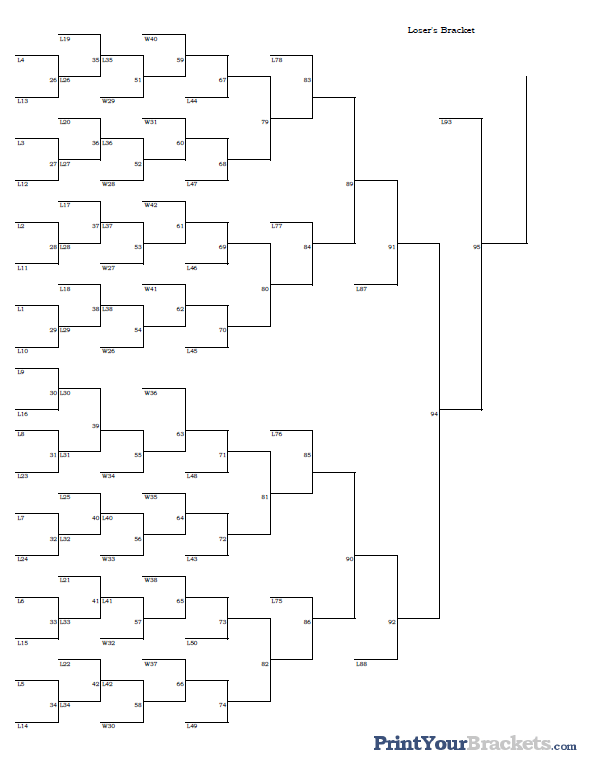 Printable 41 Team - 3 Game Guarantee Losers Bracket