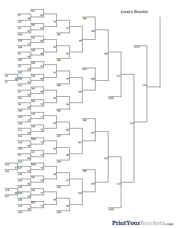 Printable 51 Team - 3 Game Guarantee Losers Bracket