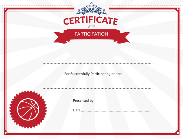 Printable Basketball Certificate of Participation Award