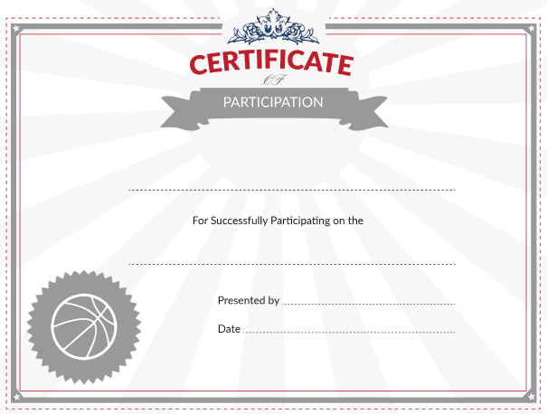 Basketball Certificate of Participation Award Template in Gray