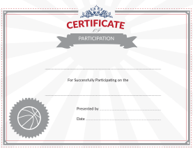 Basketball Certificate of Participation Award