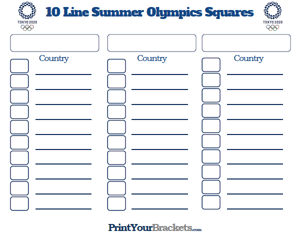 Printable 10 Line Summer Olympics Squares