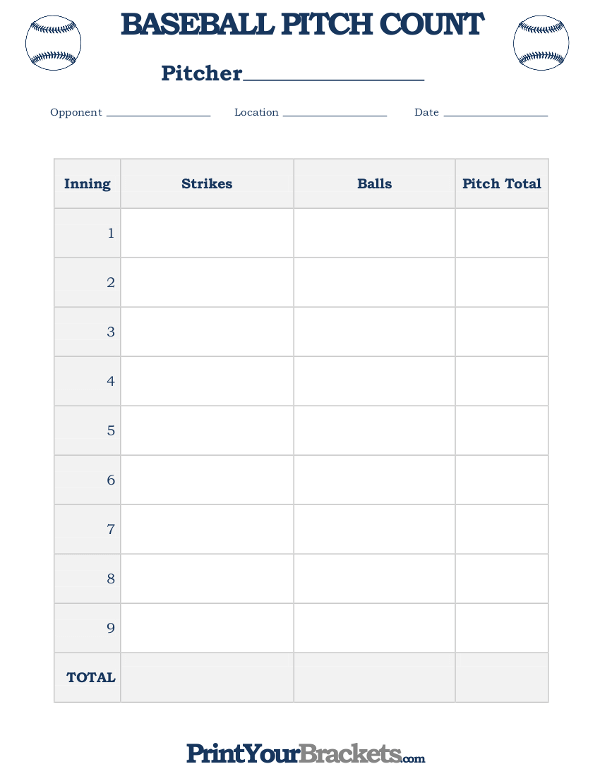 Printable Baseball Pitch Count Chart