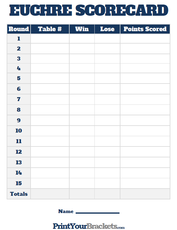 Printable Euchre Scorecards Print Euchre Tournament Score Sheets