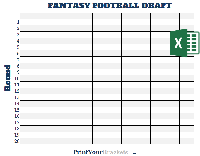 Excel 12 Team Fantasy Football Draft Board