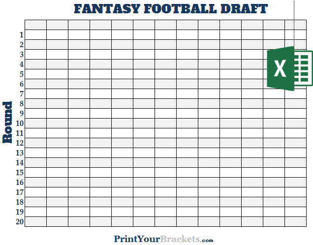 Excel 13 Team Fantasy Football Draft Board