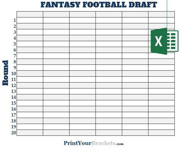Excel 6 Team Fantasy Football Draft Board - Editable
