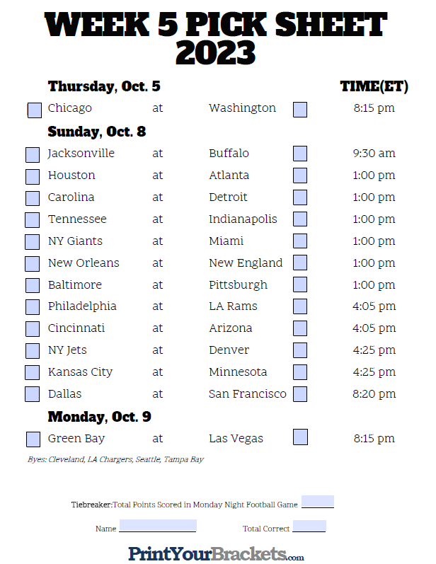 nfl schedule week 5 predictions