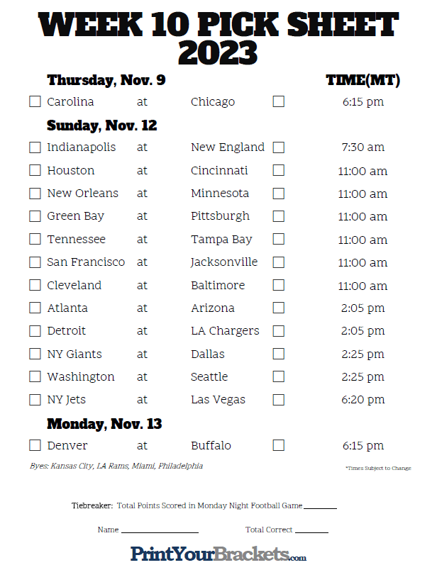 week 10 nfl schedule odds