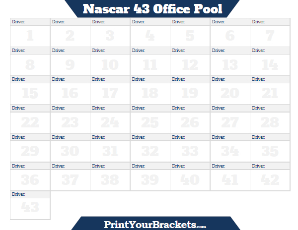 Nascar 43 Office Pool Printable Version