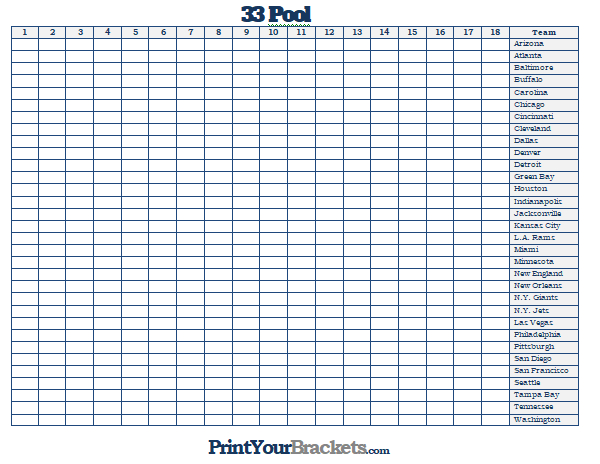 Printable NFL 33 Pool