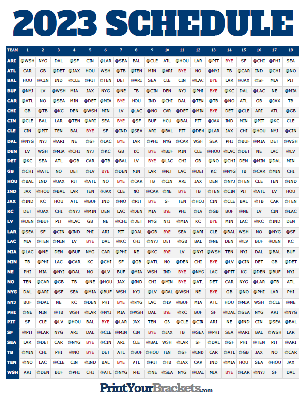 NFL Full Season Schedule Grid 2022 Printable