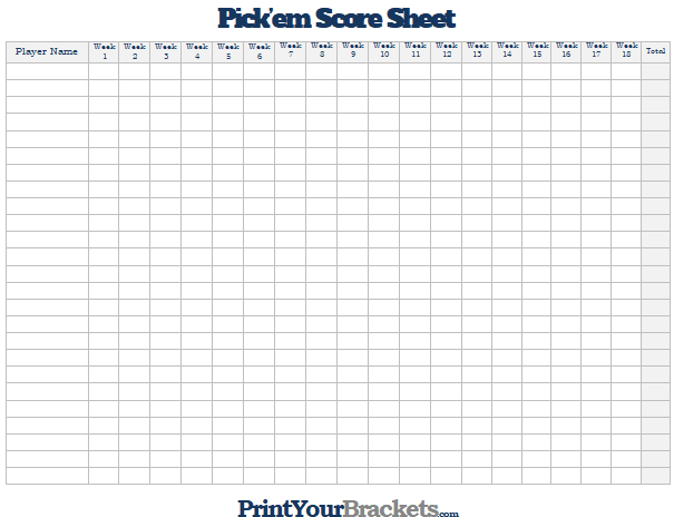 NFL Pick'em Score Sheet