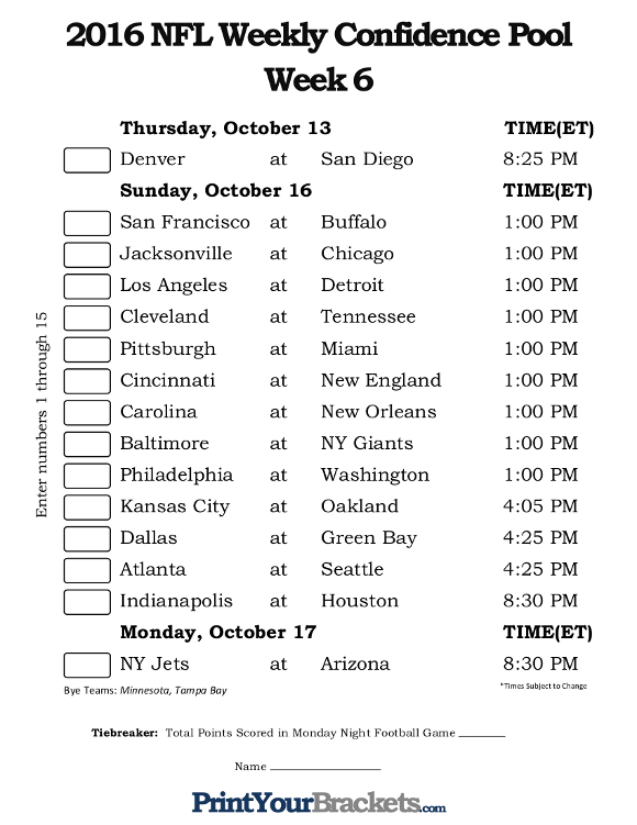 Printable Nfl Week 5 Schedule Printable World Holiday