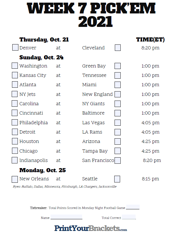 week 7 printable nfl schedule